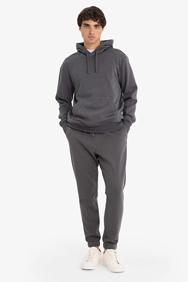 Regular Fit Beli Bağcıklı Cepli Paçası Lastikli Şardonlu Basic Düz Jogger Eşofman Altı E6326AX25AU - 4