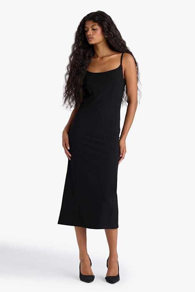 Bodycon Vücudu Saran İnce Askılı Midi Elbise F9263AX25WN - 3