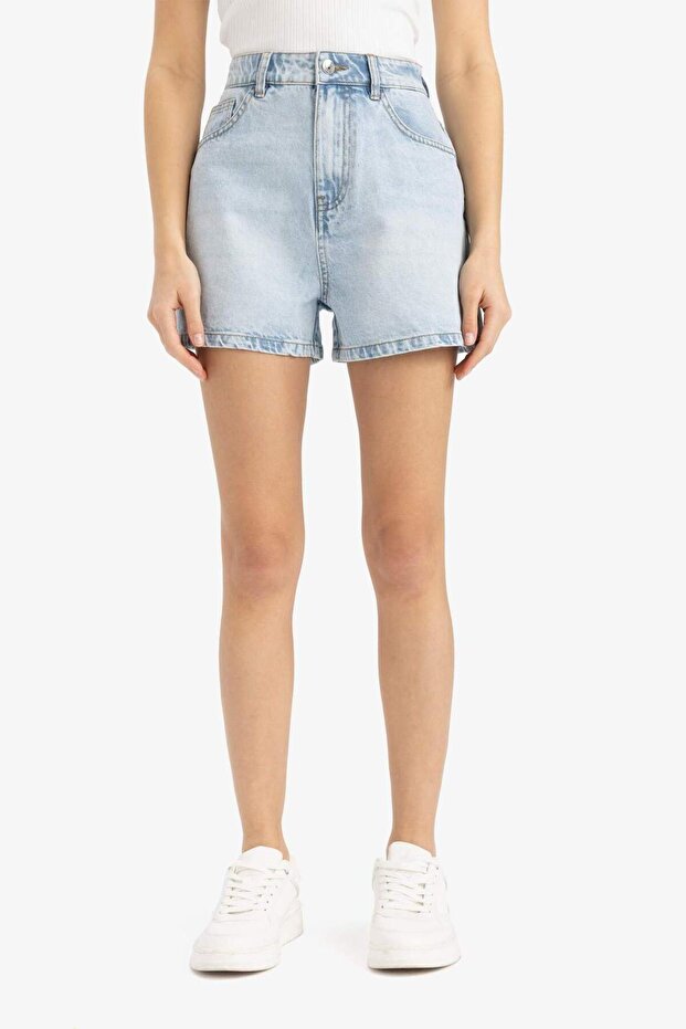 Mom Fit Yüksek Bel Kısa Paça Jean Şort E0524AX25SM - 4