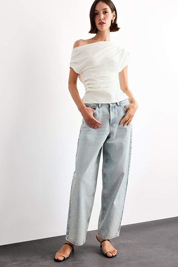 Fitted Basic Düz Tek Omuzlu Bluz F8993AX25SM - 2