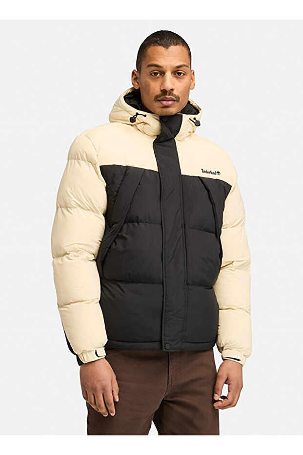Cream Men's Hooded Collar Regular Waist Regular Fit Jacket Tb0A6267Egb1_Durable Water Repellen