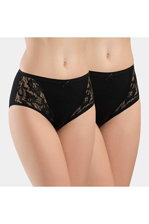 Women's Lycra Lace Panties (Pack of 2) 279/Black