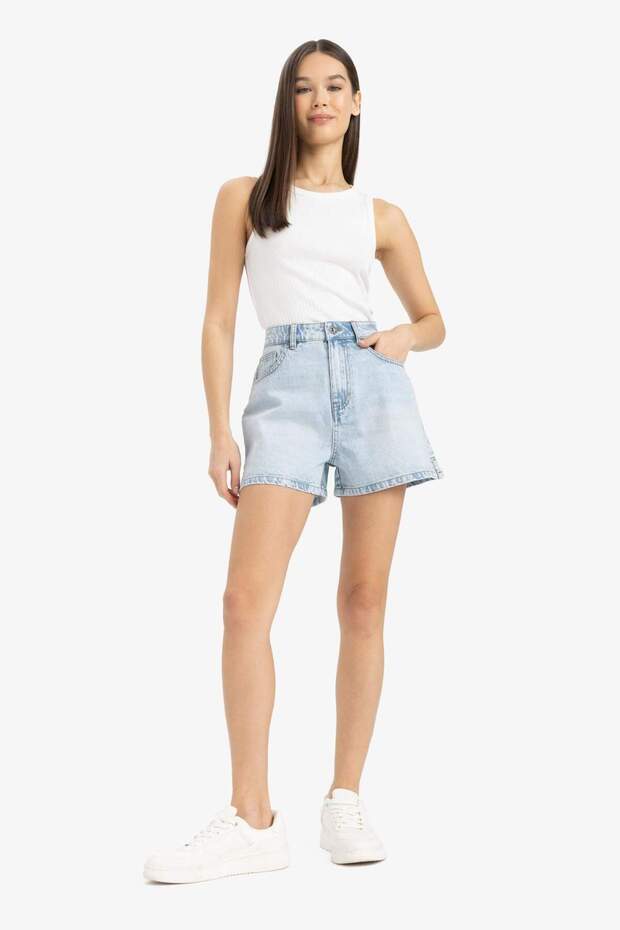 Mom Fit Yüksek Bel Kısa Paça Jean Şort E0524AX25SM - 2