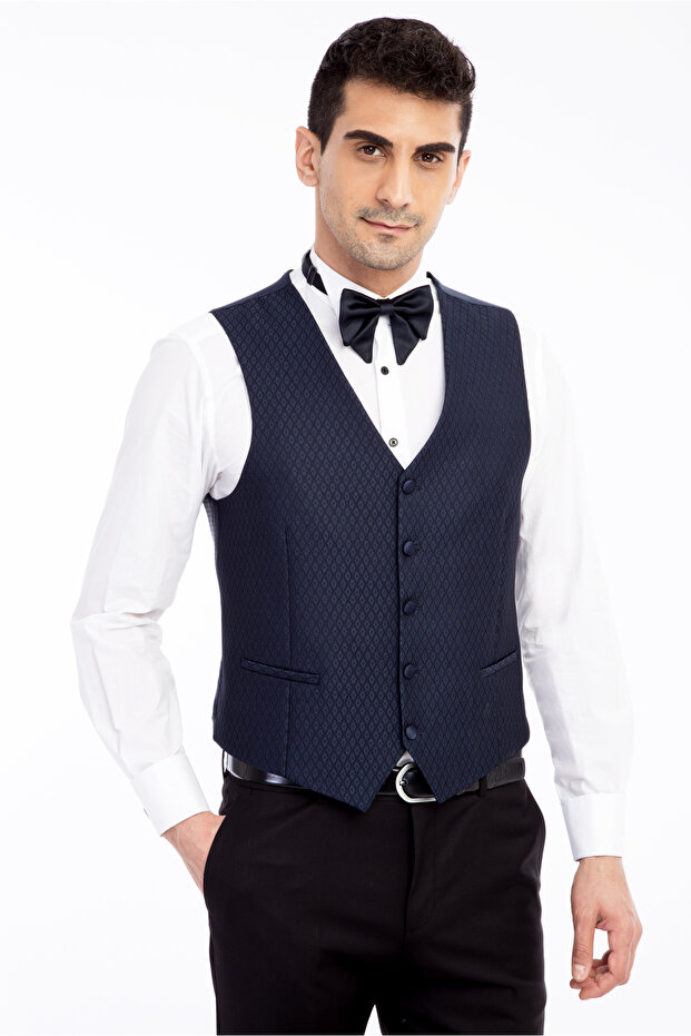 7 Drop slim fit Dar croială guler petrecut cu model set cu vestă Smoking și costum de mire - 4