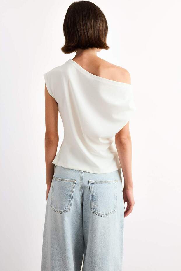 Fitted Basic Düz Tek Omuzlu Bluz F8993AX25SM - 6