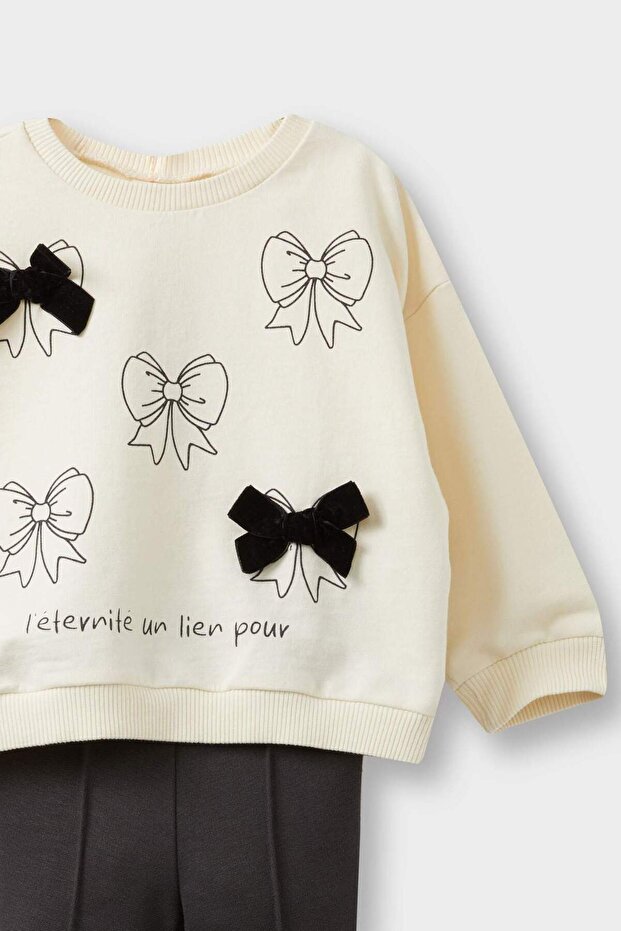 Kız Bebek 2'li Takım Baskılı Sweatshirt İspanyol Paça Tayt F4857A525AU - 5
