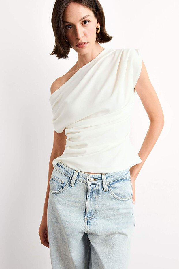 Fitted Basic Düz Tek Omuzlu Bluz F8993AX25SM - 1