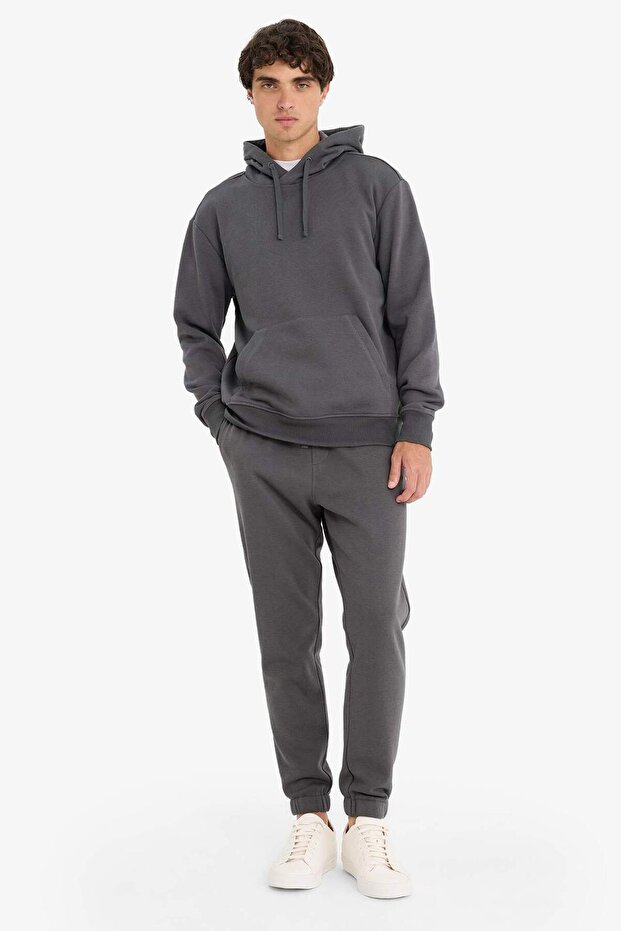 Regular Fit Beli Bağcıklı Cepli Paçası Lastikli Şardonlu Basic Düz Jogger Eşofman Altı E6326AX25AU - 3