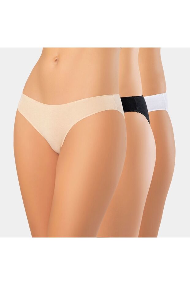 Women's Lycra Seamless 3-Piece Cotton Bikini Panties 924/White-Black-Tan