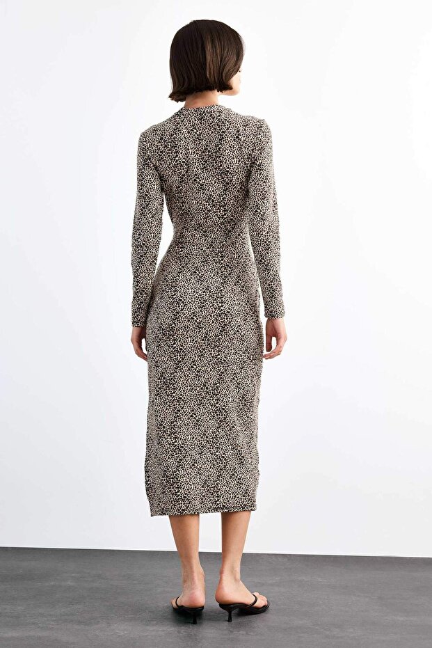 Leopar Desenli Twill Uzun Kollu Midi Elbise G0737AX25SM - 5
