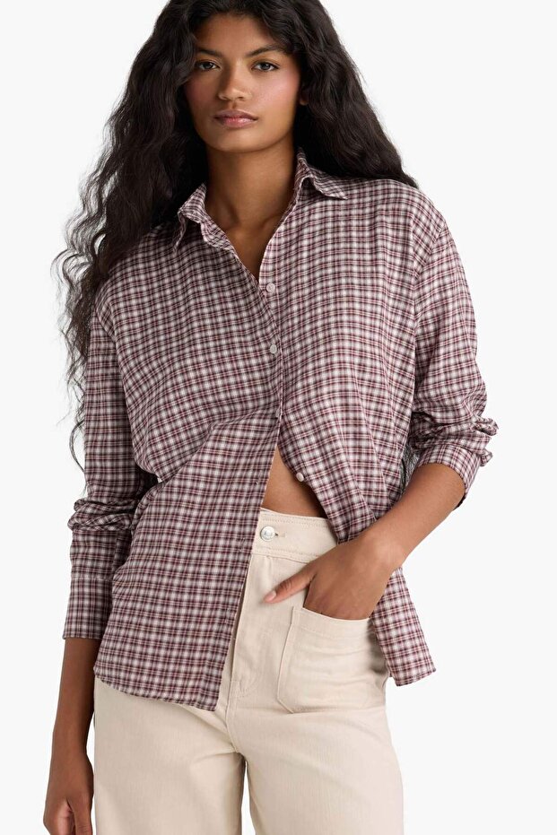 Regular Fit Kareli Uzun Kollu Gömlek F9082AX25AU - 1