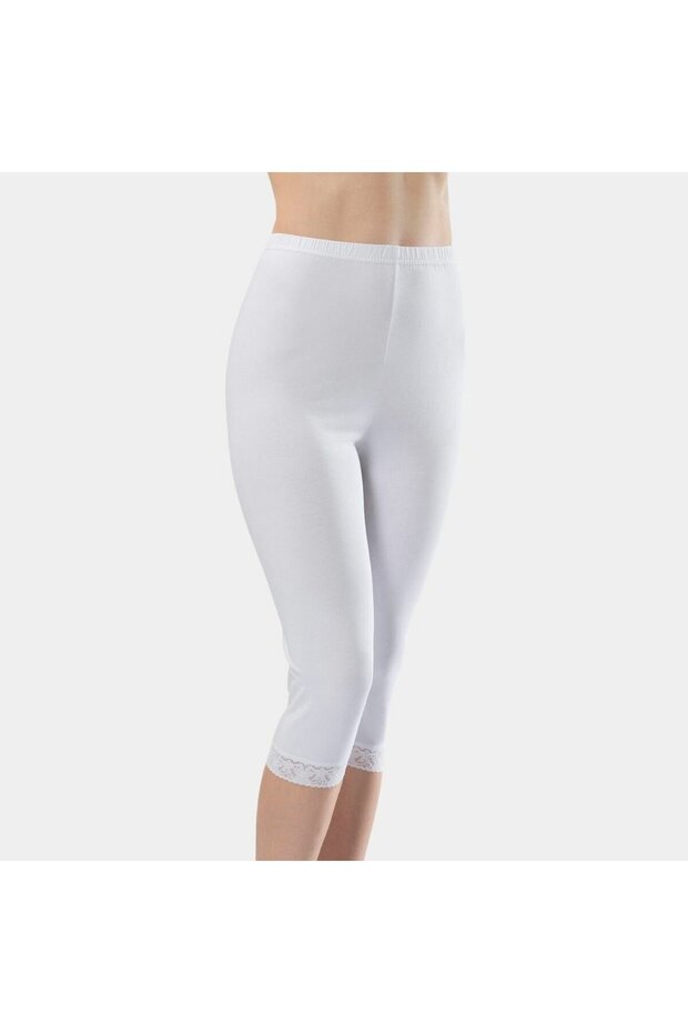 Women's Lace Cotton Lycra Crop Boy Leggings 259/White