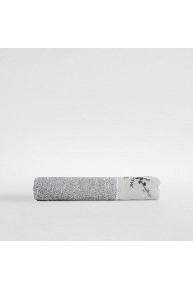 Deep Hand Face Towel 100% Organic Cotton Hand Embroidered Cream 50x90 Cm