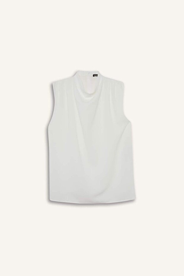 Regular Fit Balıkçı Yaka Krep Kolsuz Bluz F9149AX25WN - 7