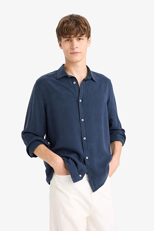 Regular Fit Twill Uzun Kollu Gömlek G0406AX25AU - 7