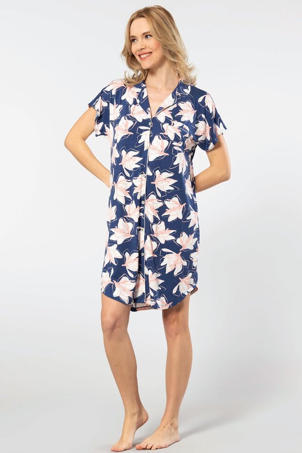 Women's Men's Collar Nightgown 3607/Navy Blue