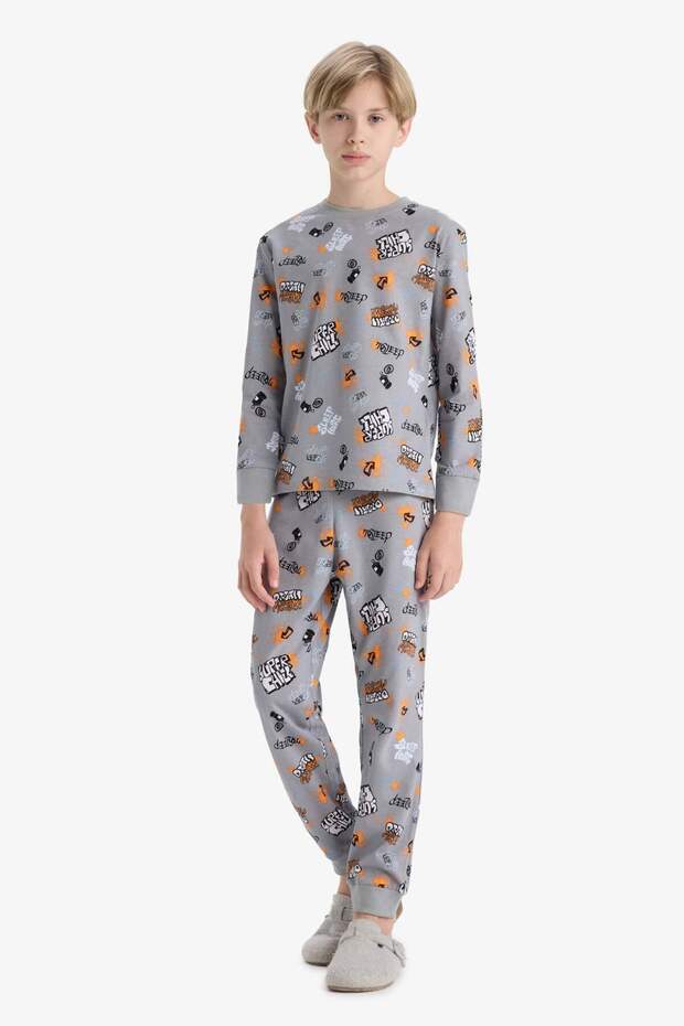 Erkek Çocuk Pijama Takımı Desenli Uzun Kollu Üst Uzun Alt F1892A825AU - 1
