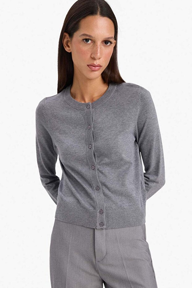Regular Fit Bisiklet Yaka Basic Düz Düğmeli Triko Hırka D6282AX25AU - 3