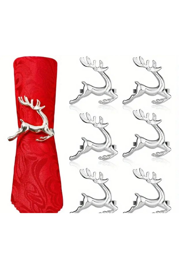 6 Pcs - Running Deer Napkin Ring Silver (Non-Tarnish) New Year and Ramadan - Metal Accessory