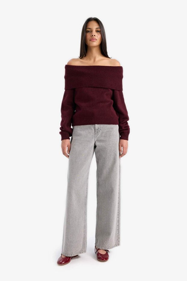 Regular Fit Açık Omuz Triko Kazak F3029AX25WN - 2