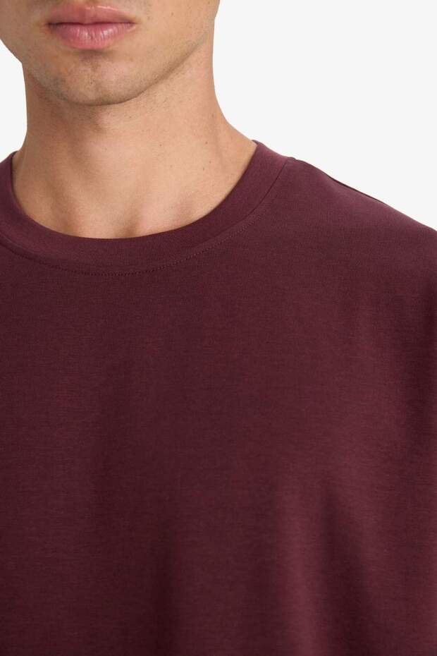 Oversize Geniş Kalıp Bisiklet Yaka Ağır Kumaş Basic Düz Kısa Kollu Tişört E9798AX25AU - 5