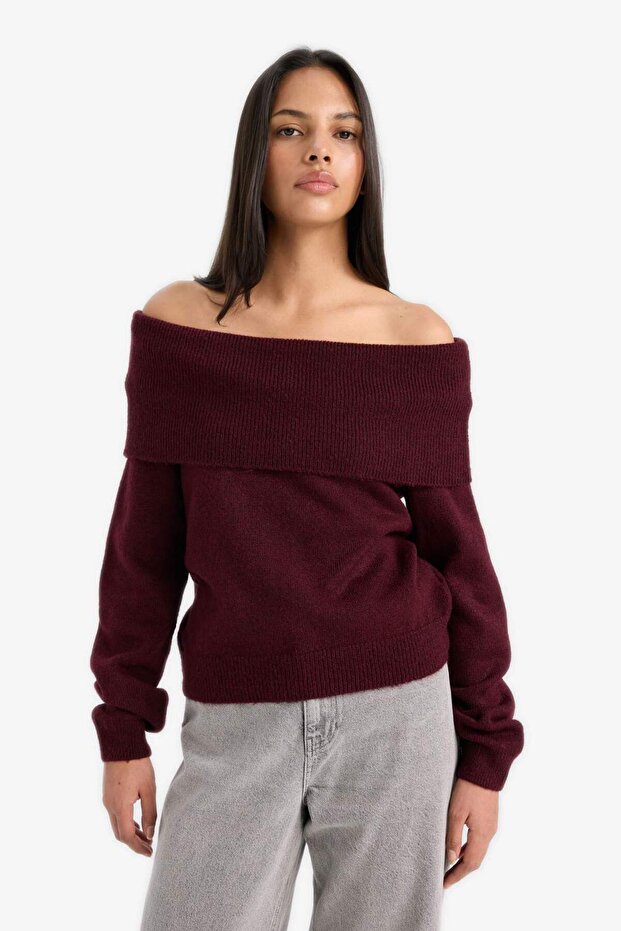 Regular Fit Açık Omuz Triko Kazak F3029AX25WN - 3