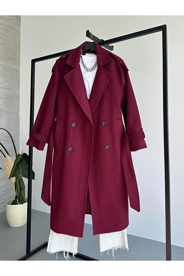Premium Modern Burgundy Cashmere Coat