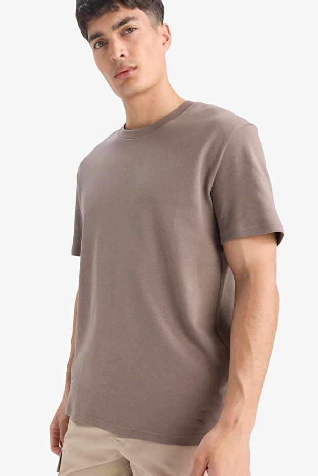 %100 Pamuk Regular Fit Bisiklet Yaka Basic Düz Kısa Kollu Tişört E7961AX25AU - 1