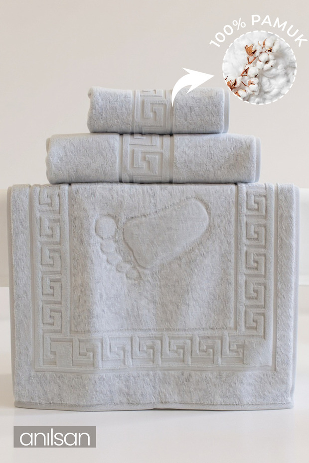 3-Piece Greek Gray Towel Set - 1 Hand Towel 50X90, 1 Bath Towel 140X70, 1 Foot Towel 5