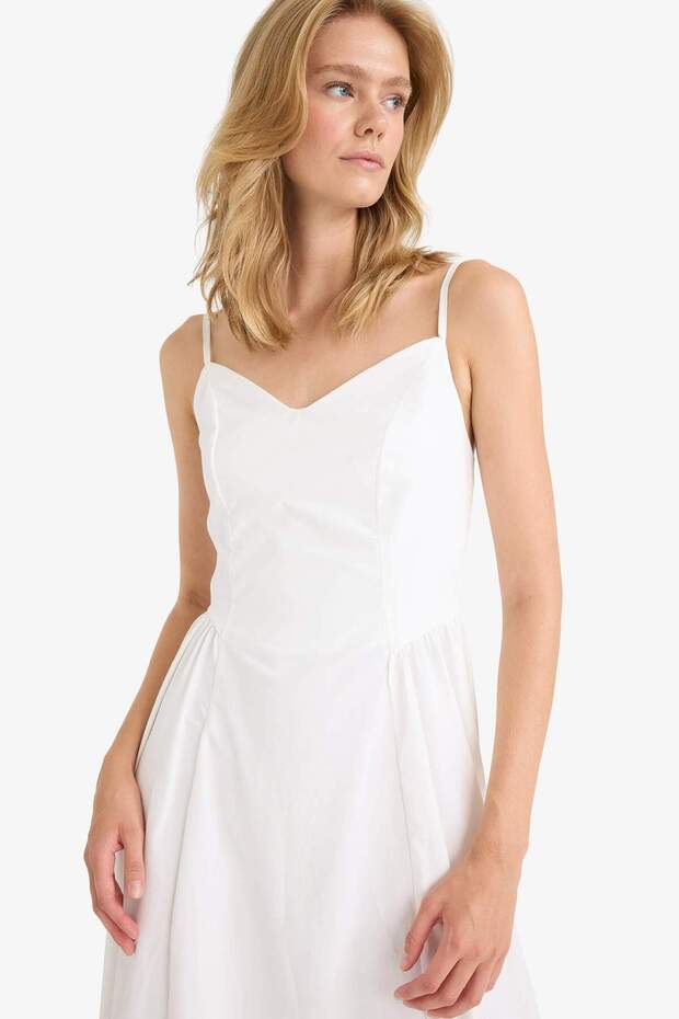 V Yaka Poplin Askılı Midi Elbise F7075AX25AU - 3