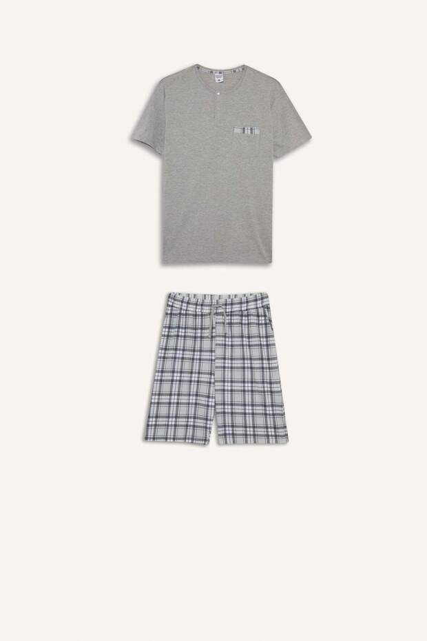 Pijama Takımı Regular Fit Kısa Kollu Üst Kareli Şort E7185AX25HS - 8