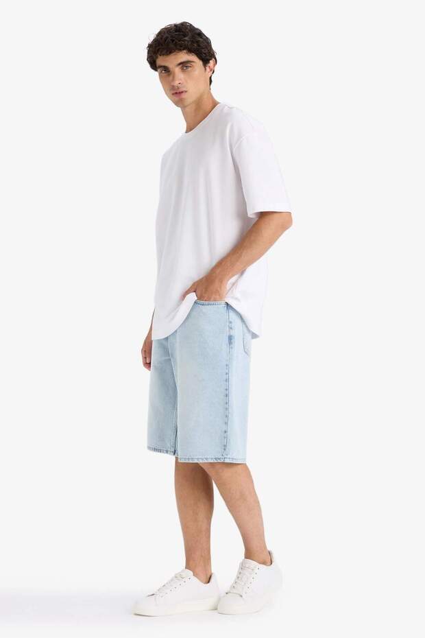 %100 Pamuk Baggy Fit Jean Bermuda Şort F7910AX25HS - 5