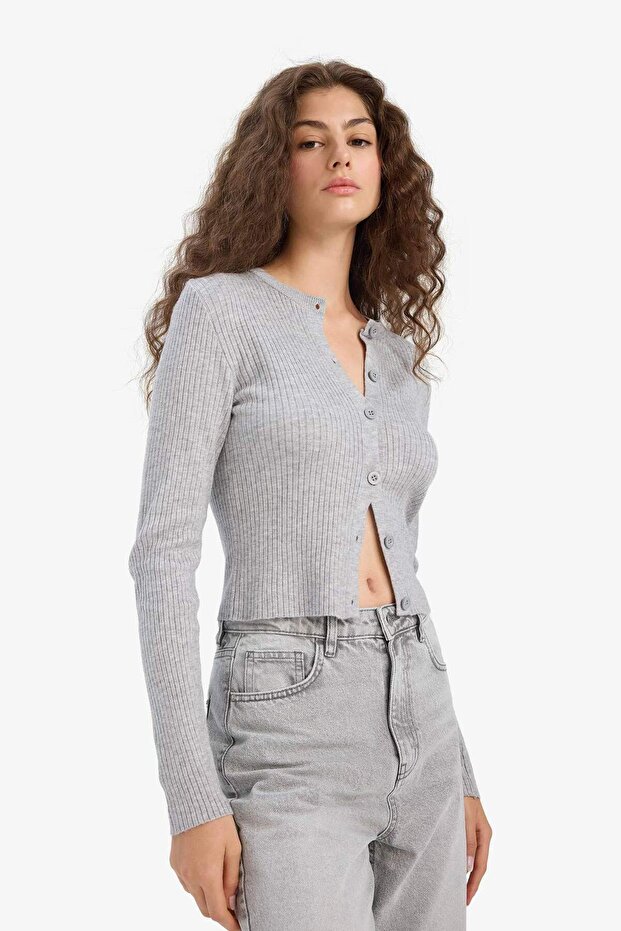 Regular Fit Bisiklet Yaka Triko Hırka A2076AX25WN - 6