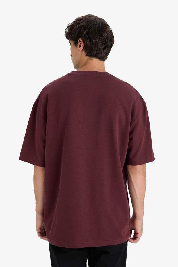 Oversize Geniş Kalıp Bisiklet Yaka Ağır Kumaş Basic Düz Kısa Kollu Tişört E9798AX25AU - 6