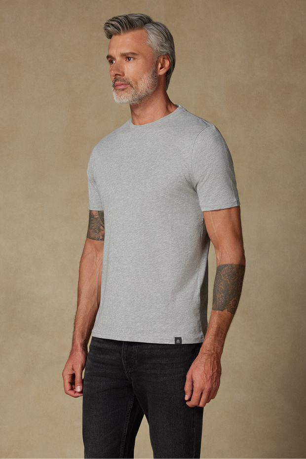 Easy Penye Pamuklu Comfort Fit Açık Gri Bisiklet Yaka Erkek Düz T-Shirt