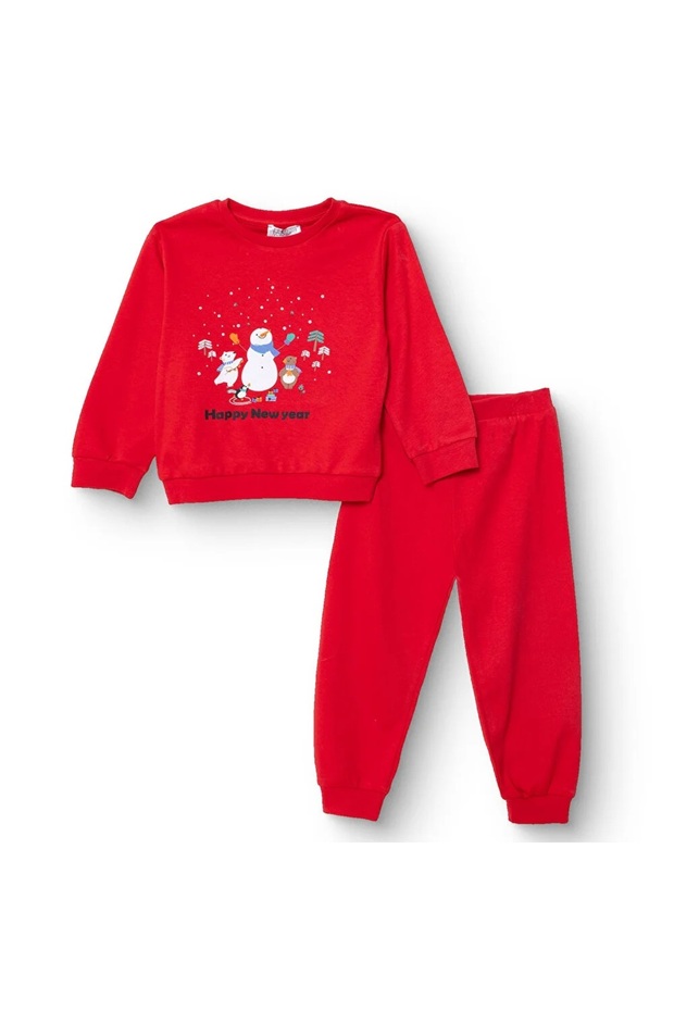 HelloBaby Erkek Bebek New Year Eşofman Takımı Bisiklet Yaka Uzun Kol Lastikli Paça - 1