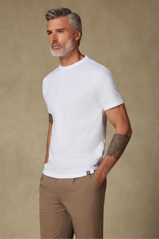 Easy Penye Pamuklu Comfort Fit Beyaz Bisiklet Yaka Erkek Düz T-Shirt - 1
