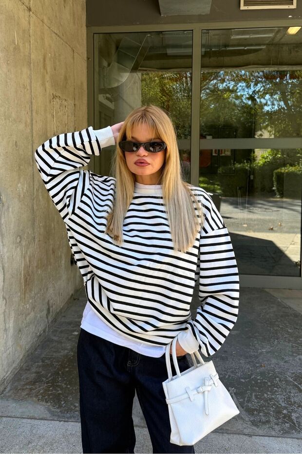 Basic Bisiklet Yaka Içi Polarlı Oversize Sweatshirt - 6