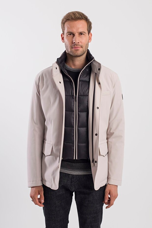 Stone Comfort Fit Hidden Hooded Coat