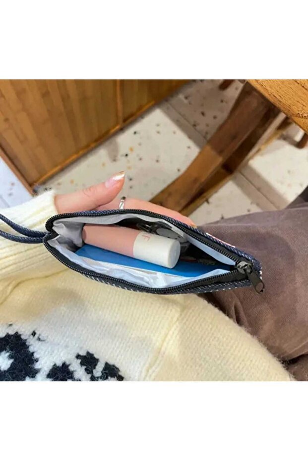 Sevimli Hello Kitty Baskılı Çizgili Küçük Çanta - Bozuk Para / Kartlık / Aksesuar Cüzdanı - 4