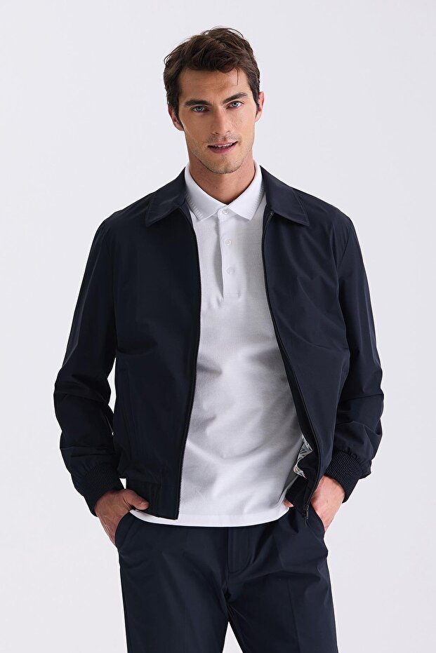 Navy Blue Comfort Fit Baby Collar Seasonal Coat
