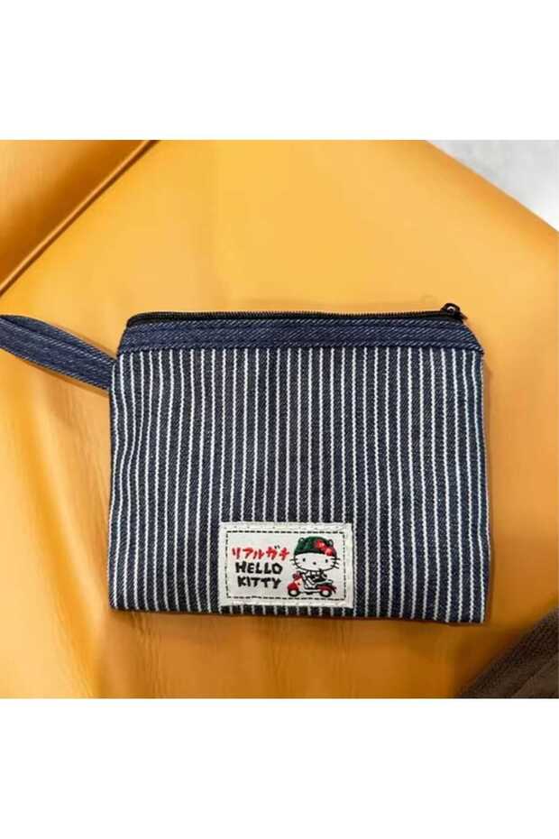Sevimli Hello Kitty Baskılı Çizgili Küçük Çanta - Bozuk Para / Kartlık / Aksesuar Cüzdanı - 6