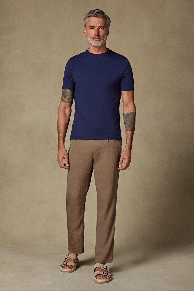 Easy Penye Pamuklu Comfort Fit Lacivert Bisiklet Yaka Erkek Düz T-Shirt - 4