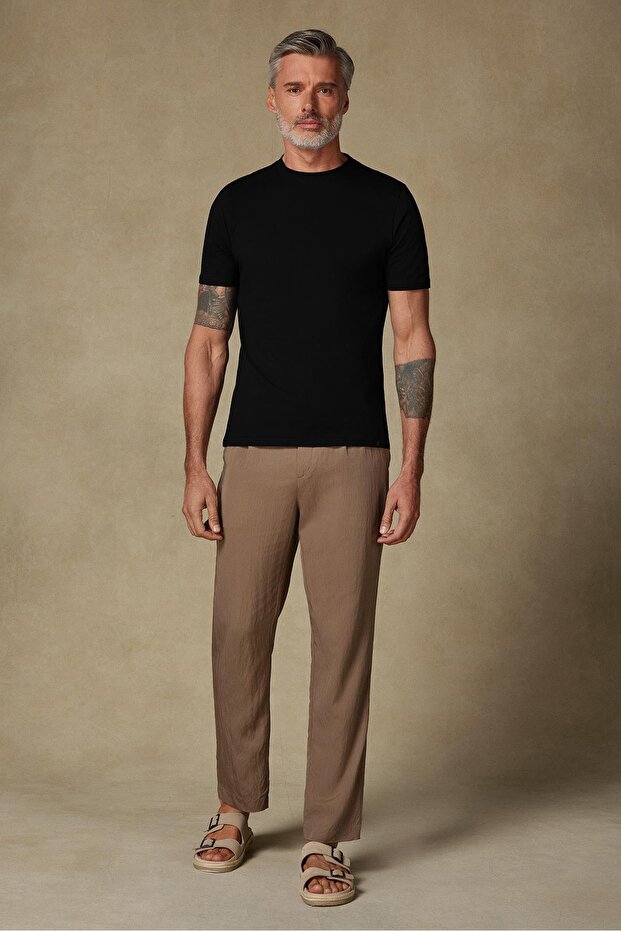 Easy Penye Pamuklu Comfort Fit Siyah Bisiklet Yaka Erkek Düz T-Shirt - 3