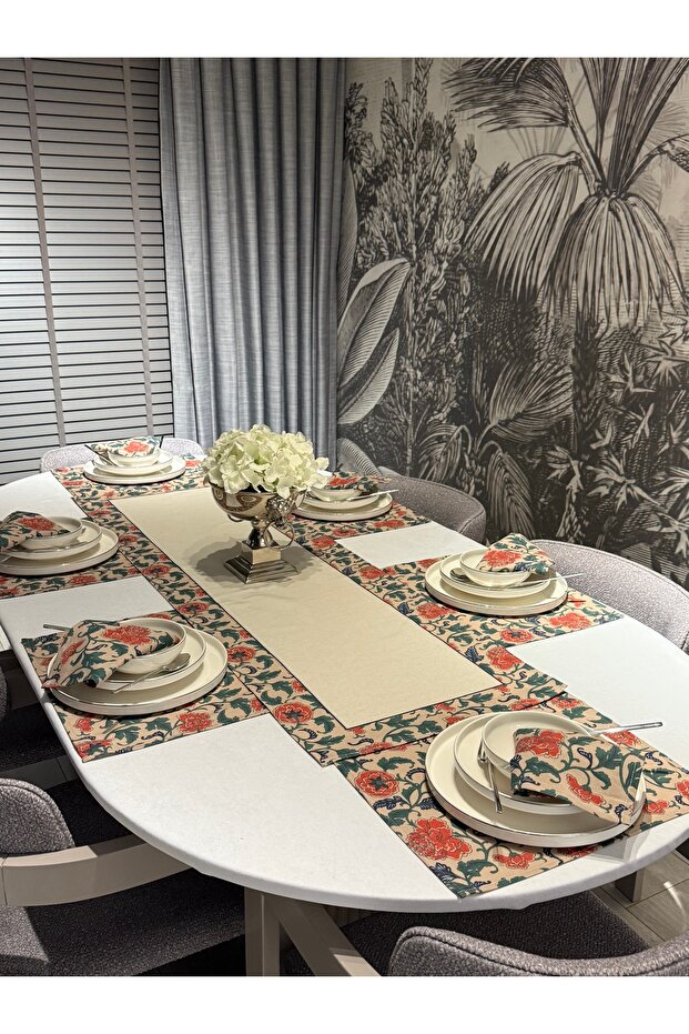 Linen 6-Piece Havin Pattern 6 American Serving & 1 Runner - 6 Napkins