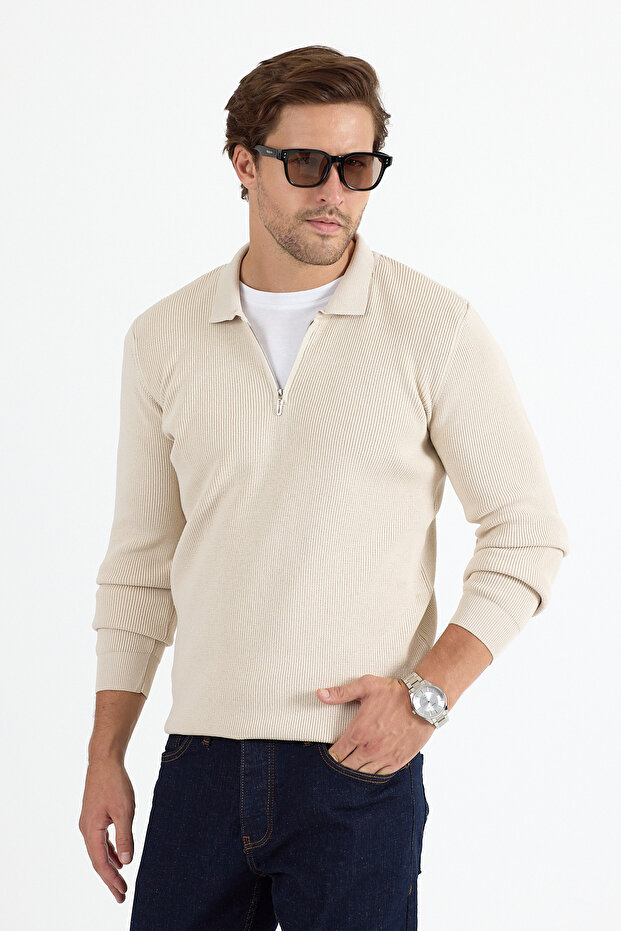 Men's Regular Fit Selani̇k Knit Collar Zipper Knitwear Sweater