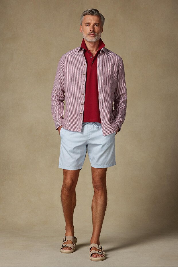 Sky Jacquard Cotton Comfort Fit Light Blue Men's Patterned Shorts