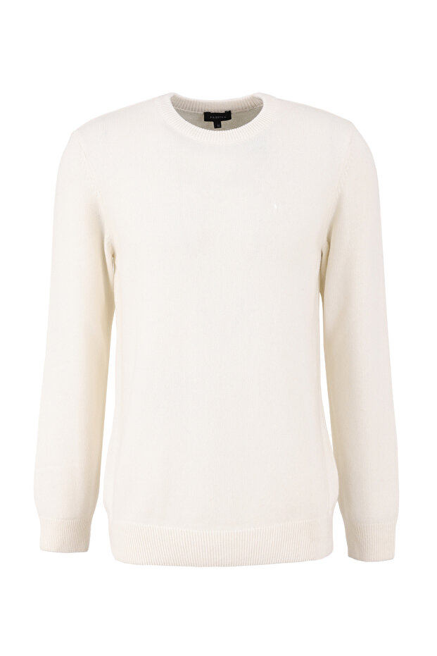 Ekru Erkek Bisiklet Yaka Yün Karışımlı Kazak F4WM-KZK 2524 - 1