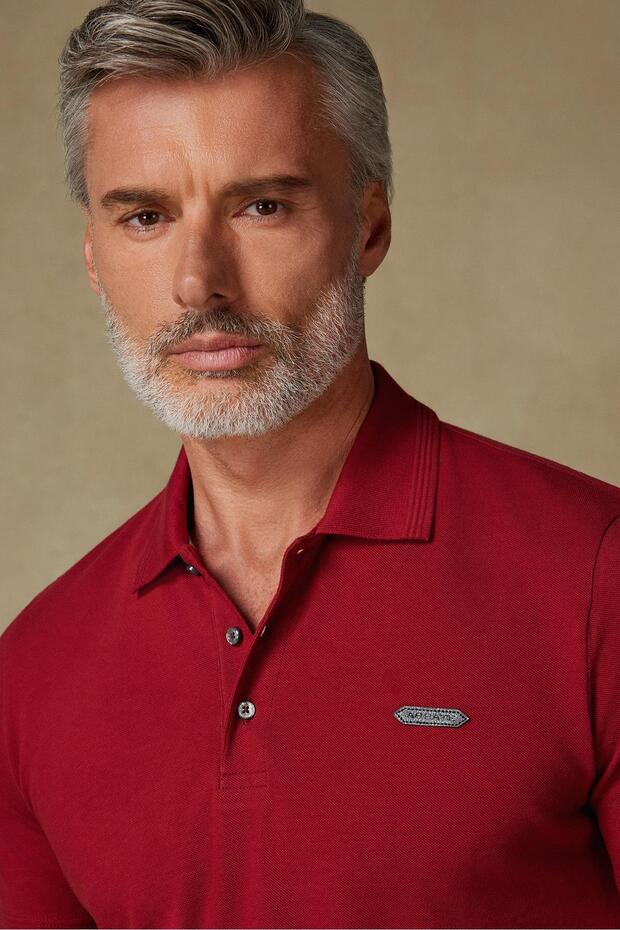 Royal Pike Pamuklu Comfort Fit Bordo Polo Yaka Erkek Düz Polo Shirt - 2