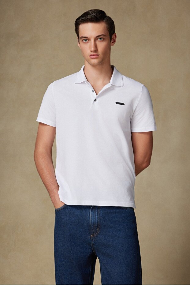 Royal Pike Pamuklu Comfort Fit Beyaz Polo Yaka Erkek Düz Polo Shirt
